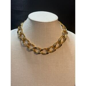 Vintage Gold Tone Oversized Oval Link Chain Necklace 1980s Statement 16 Inch